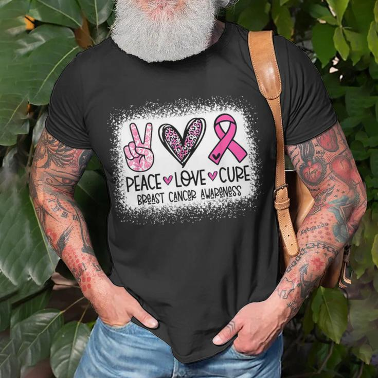 Bleached Peace Love Cure Leopard Breast Cancer Awareness T-Shirt Gifts for Old Men