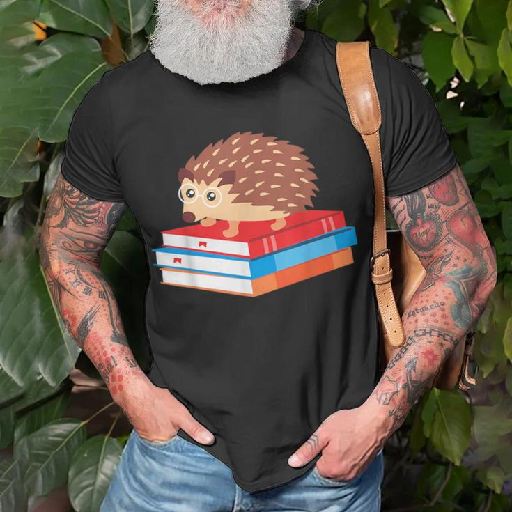 Book Nerd Funny Hedgehog Reading Lover Gift Idea Reading Funny Designs Funny Gifts Unisex T-Shirt Gifts for Old Men
