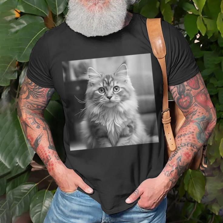 British Longhair Cat Cinematic Black And White Photography T-Shirt Gifts for Old Men