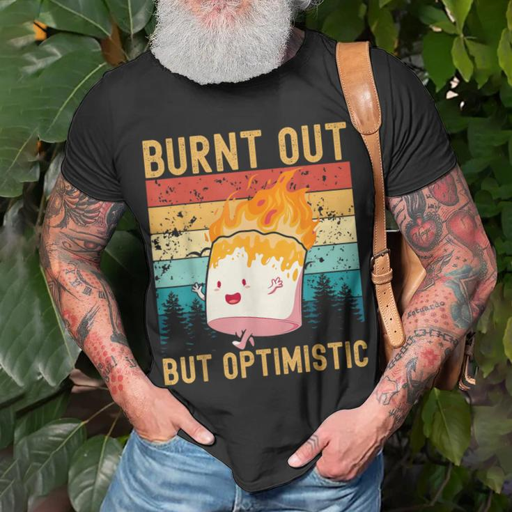 Burnt Out But Optimistic Cute Marshmallow Camping Vintage T-Shirt Gifts for Old Men