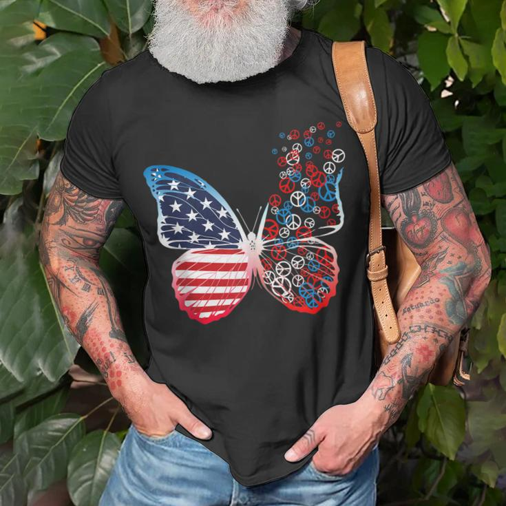 Butterfly Patriotic Peace Signs 4Th Of July Us Flag Unisex T-Shirt Gifts for Old Men
