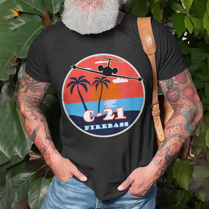C-21 Learjet Firebass Vintage Sunset T-Shirt Gifts for Old Men