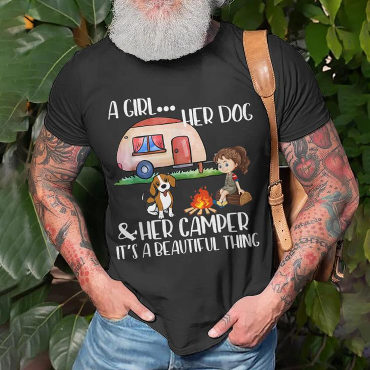 Camping A Girl Her Dog & Her Camper Its A Beautiful Thing Unisex T-Shirt Gifts for Old Men