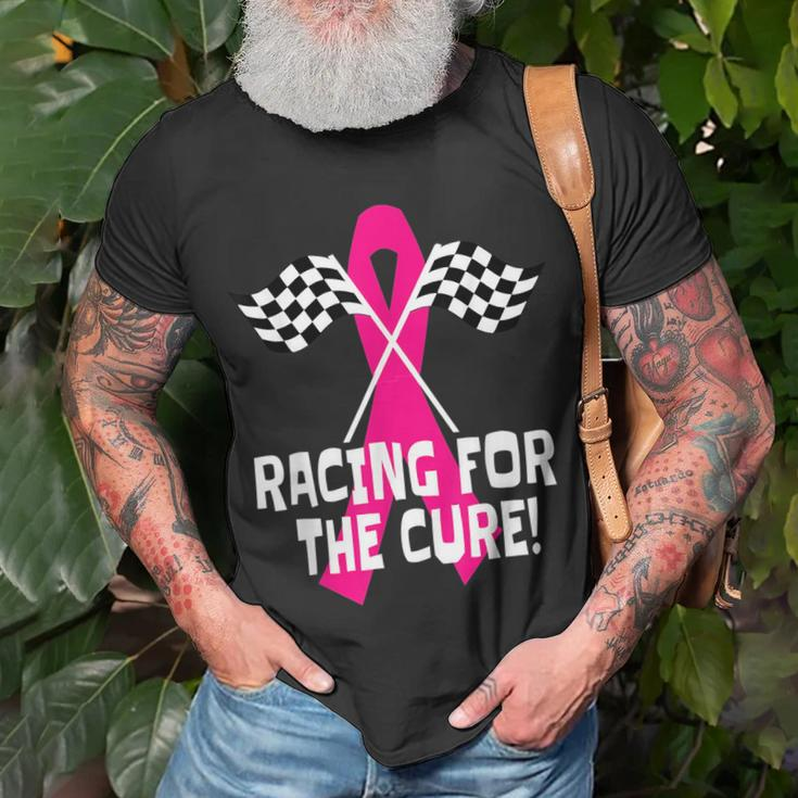 Car Races Racing For A Cure Pink Ribbon Breast Cancer Racing Funny Gifts Unisex T-Shirt Gifts for Old Men