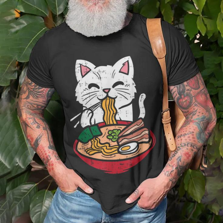 Cat Eating Ramen Kawaii Japanese Noodles Anime Foodie T-Shirt Gifts for Old Men