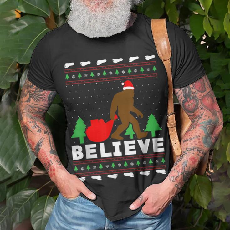 Christmas Believe Bigfoot Ugly Xmas Sweater T-Shirt Gifts for Old Men