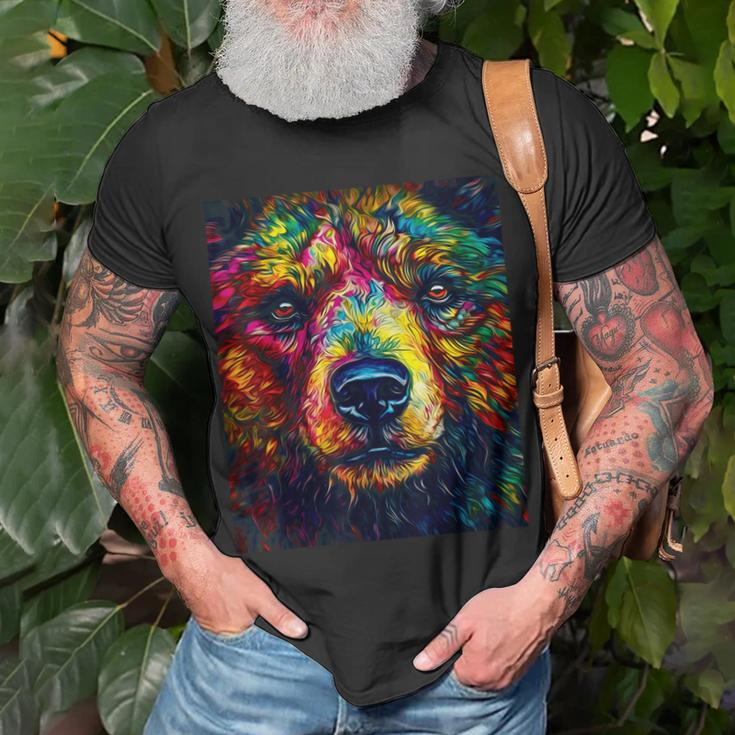 Colorful Grizzly Bear Closeup Unisex T-Shirt Gifts for Old Men