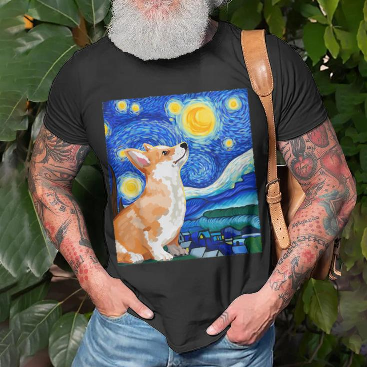Corgi Starry Night Art Dog Art Corgi Owner Corgi T-Shirt Gifts for Old Men