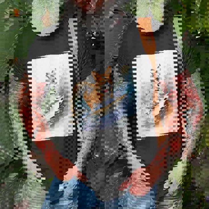 Corgi Surfing Wave Dog Surfing Corgi At The Beach Unisex T-Shirt Gifts for Old Men