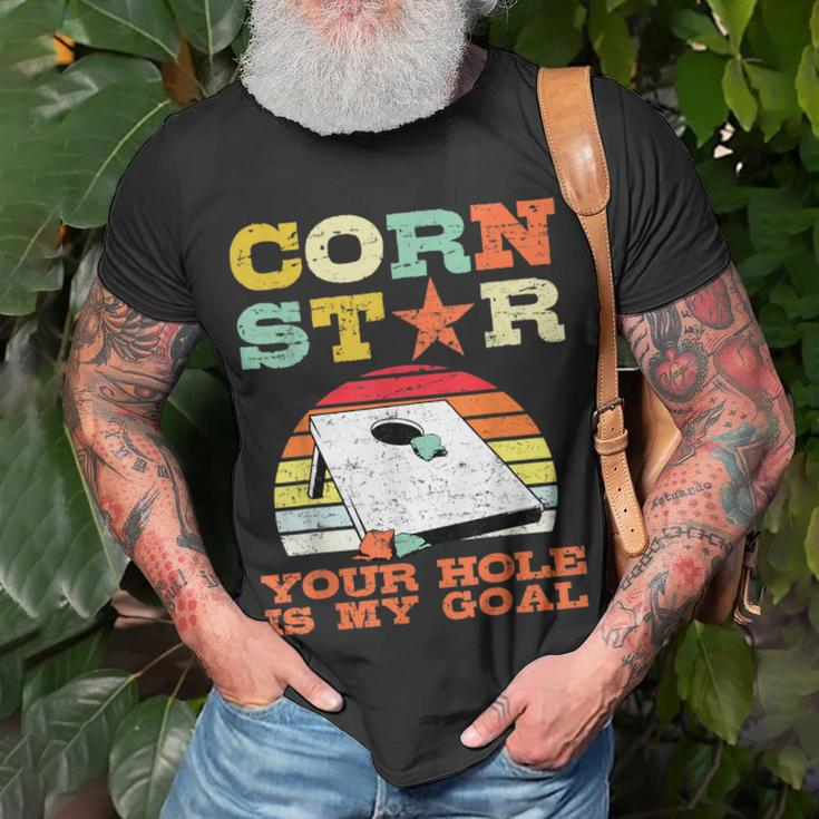 Corn Star Your Hole Is My Goal Vintage Cornhole Funny Player Unisex T-Shirt Gifts for Old Men