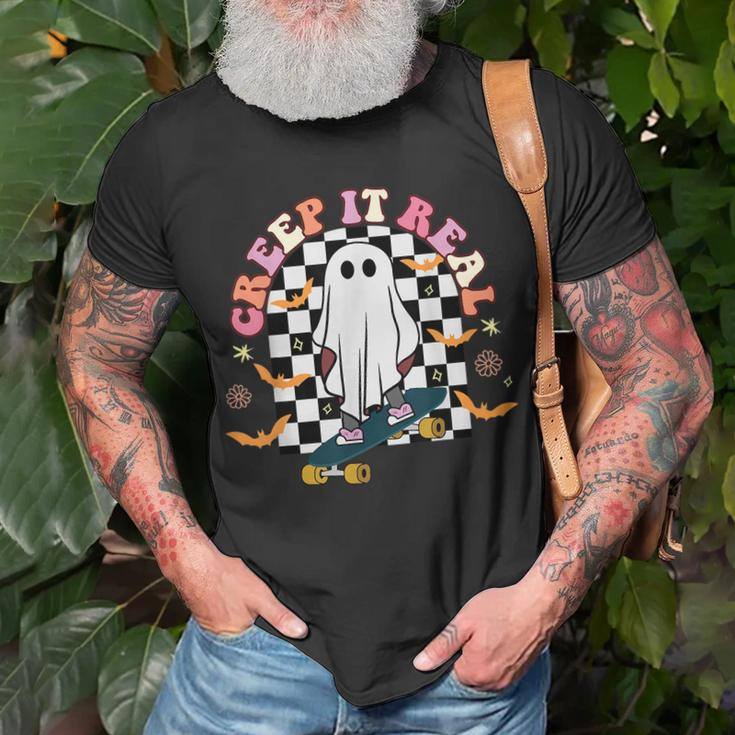 Creep It Real Skateboarder Ghost Vintage Retro Halloween IT Funny Gifts Unisex T-Shirt Gifts for Old Men