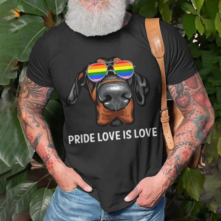 Cute Lgbt Pride Love Is Love Doberman Dog Puppy Unisex T-Shirt Gifts for Old Men