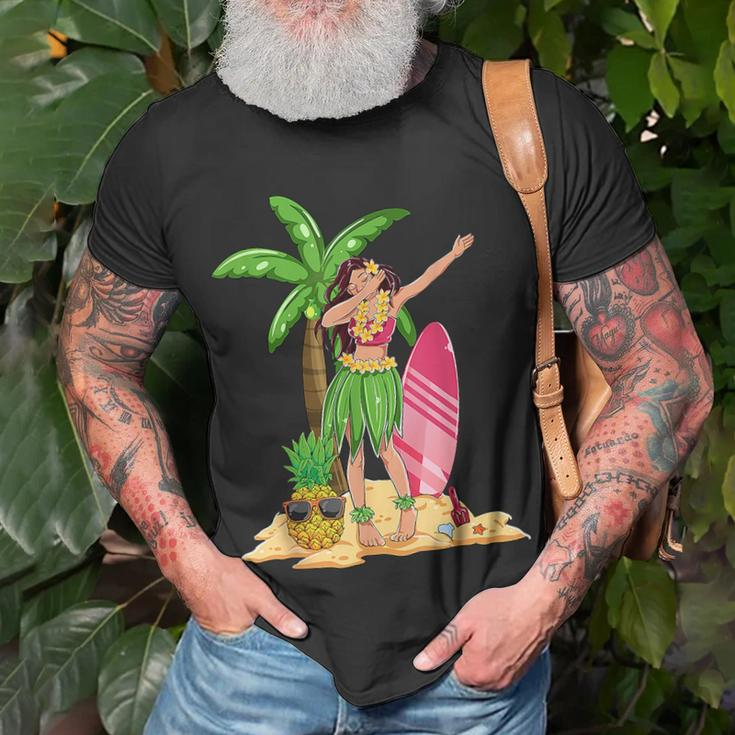 Dabbing Hawaiian Girl Summer Vacation Hawaii Pineapple Palm Unisex T-Shirt Gifts for Old Men
