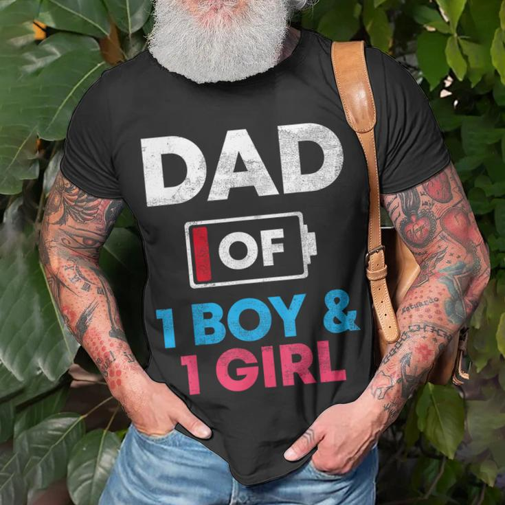 Dad Of 1 Boy And 1 Girl Battery Low Daddy Fathers Day Gift Unisex T-Shirt Gifts for Old Men
