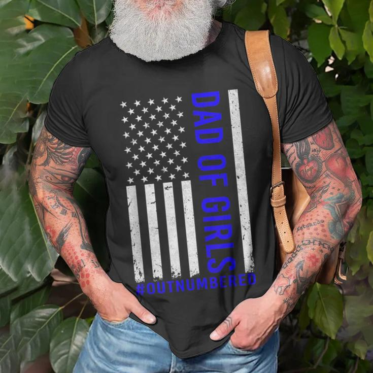 Dad Of Girls Outnumbered Vintage American Flag Fathers Day Unisex T-Shirt Gifts for Old Men