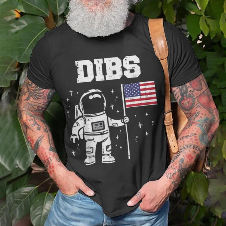 Dibs Moon Astronaut Us American Flag Fun 4Th Of July Fourth Unisex T-Shirt Gifts for Old Men