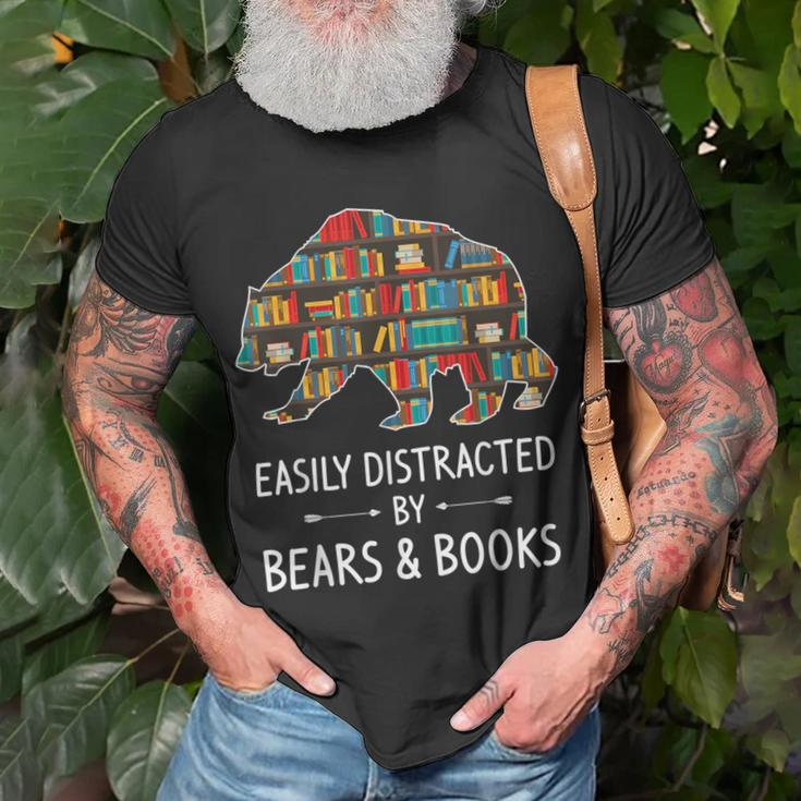 Easily Distracted By Bears & Books Lover Mammal Animal T-Shirt Gifts for Old Men