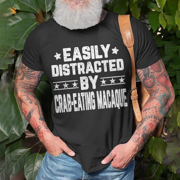 Easily Distracted By Crab-Eating Macaque Monkey T-Shirt Gifts for Old Men