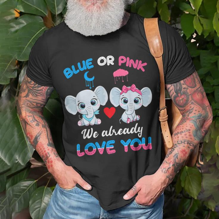 Elephant Baby Pink Or Blue We Already Love You Gender Reveal Unisex T-Shirt Gifts for Old Men
