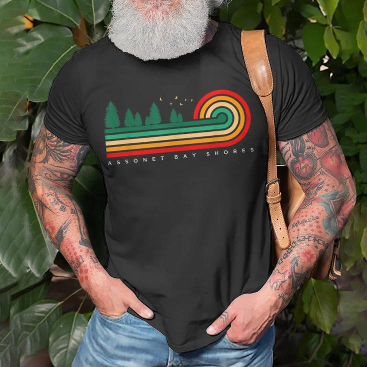 Evergreen Vintage Stripes Assonet Bay Shores Massachusetts T-Shirt Gifts for Old Men
