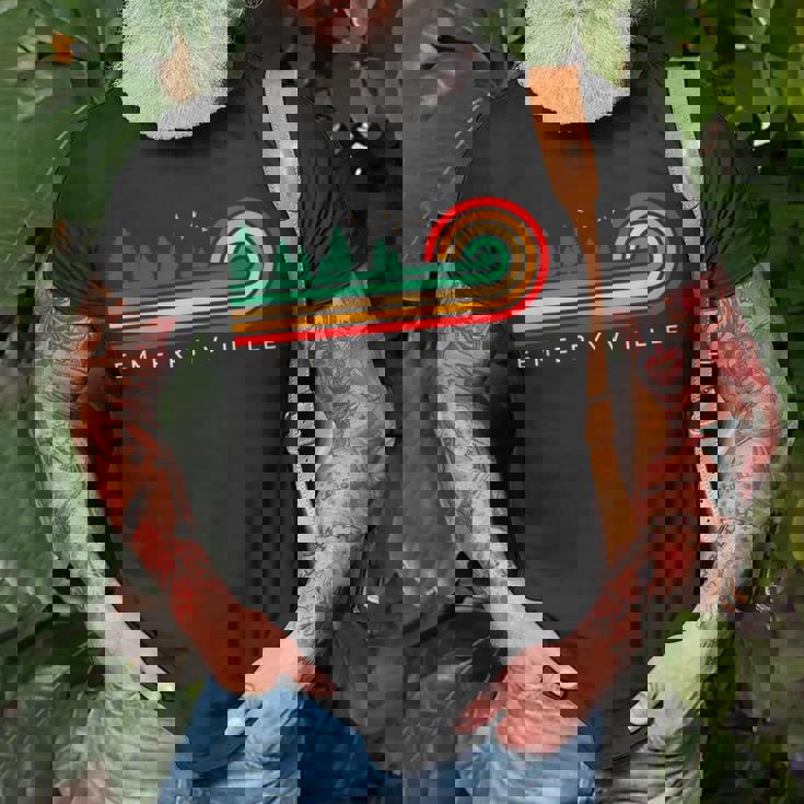 Evergreen Vintage Stripes Emeryville New York T-Shirt Gifts for Old Men