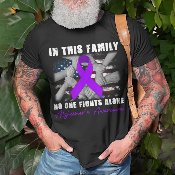 In This Family No One Fight Alone Alzheimers Awareness Month T-Shirt Gifts for Old Men