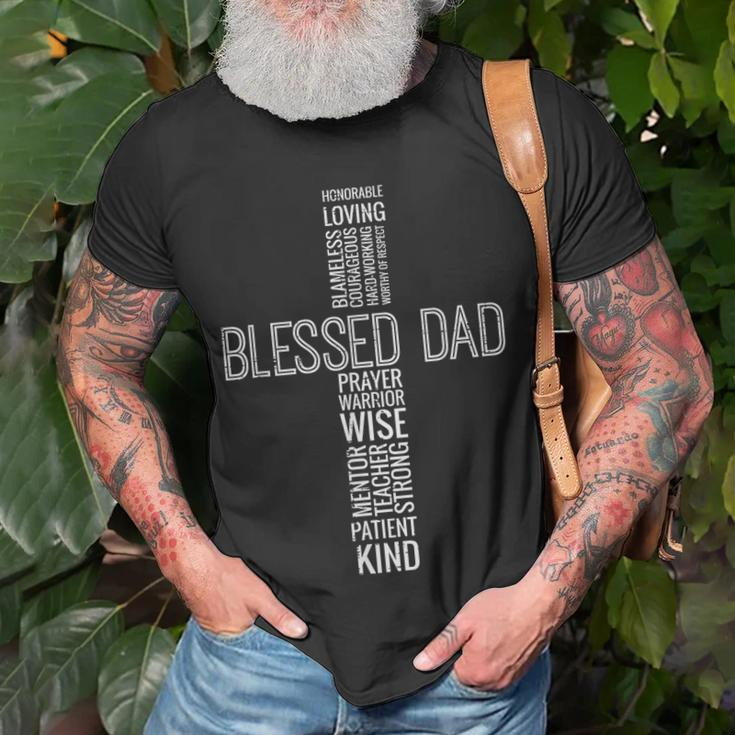 Fathers Day Blessed Dad Cross Words Christian Papa Daddy Men Gift For Mens Unisex T-Shirt Gifts for Old Men