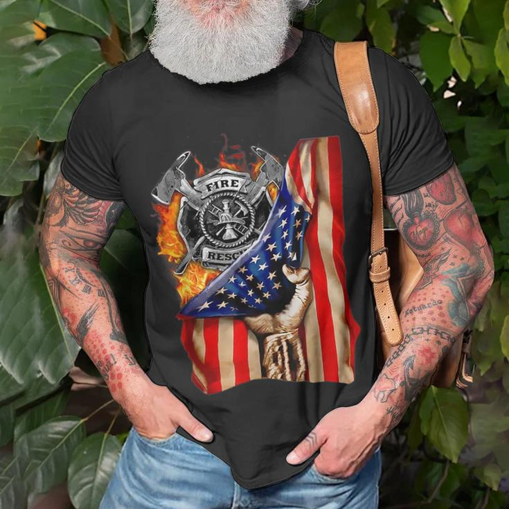Firefighter American Flag Pride Hand Fire Service Lover Gift Unisex T-Shirt Gifts for Old Men