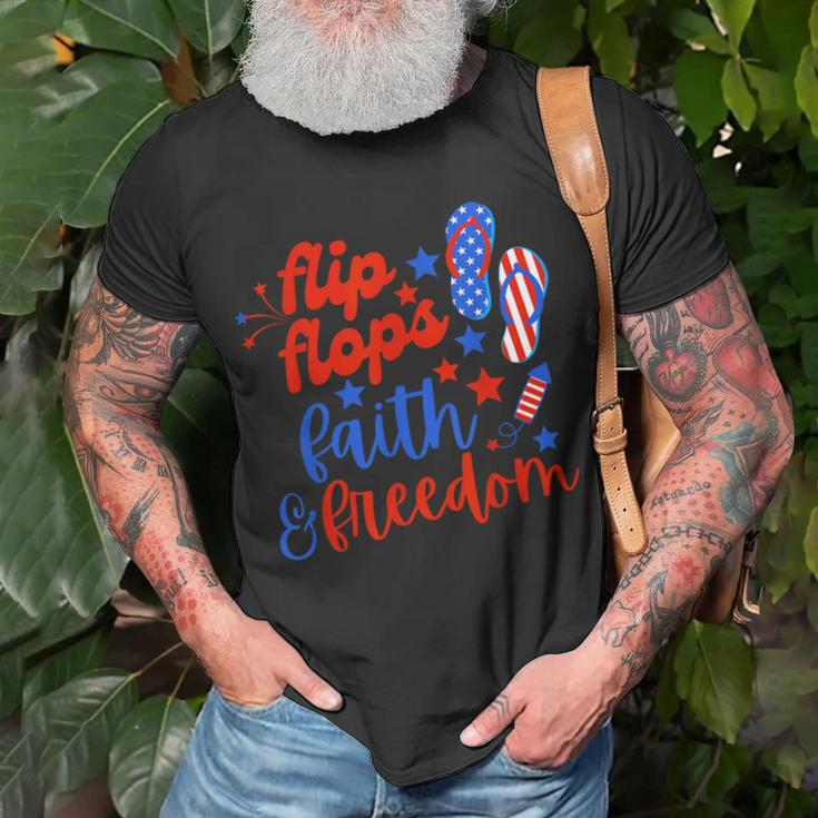 Flip Flops Faith And Freedom Fireworks 4Th Of July Us Flag Unisex T-Shirt Gifts for Old Men