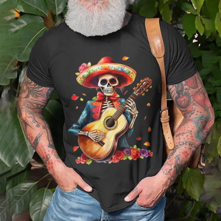 Floral Guitar Dia De Los Muertos Cute Mariachi Day Of Dead T-Shirt Gifts for Old Men