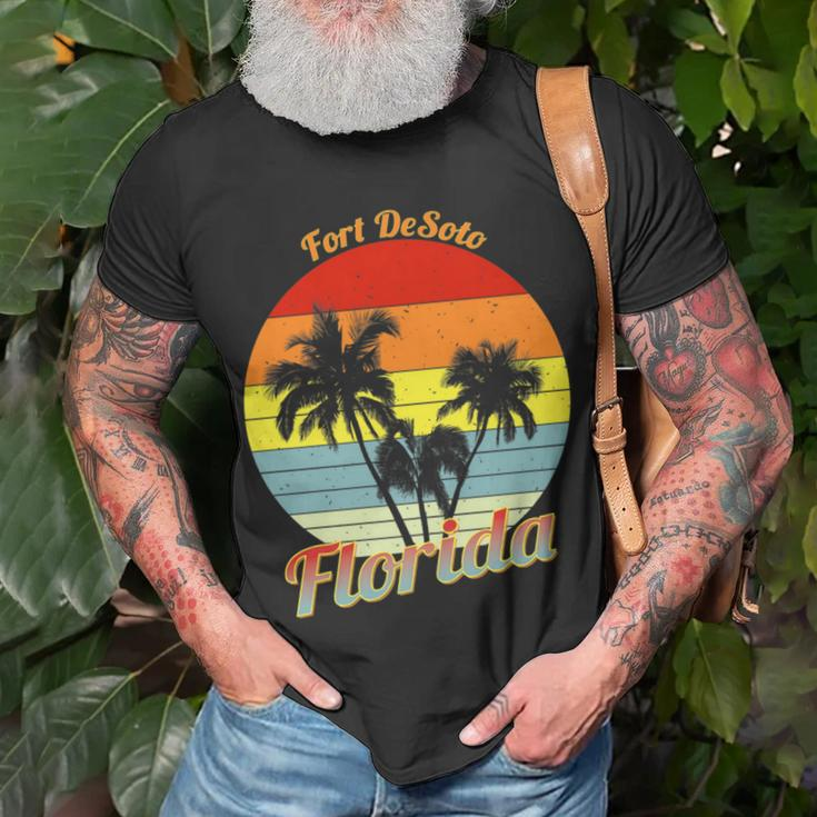 Fort Desoto Florida Retro Tropical Palm Trees Vacation T-Shirt Gifts for Old Men