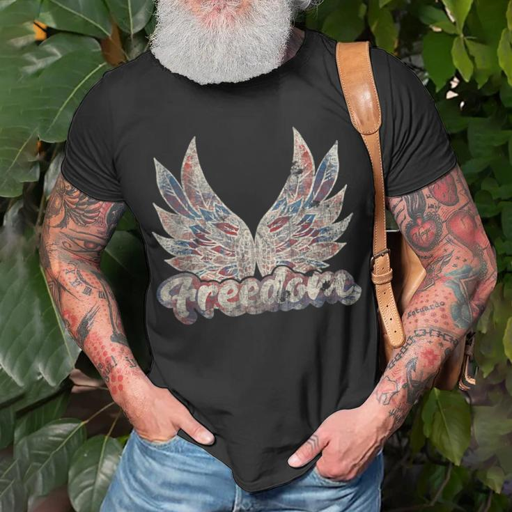 Freedom Wings July 4Th Patriotic Retro Angel Wings Usa Patriotic Funny Gifts Unisex T-Shirt Gifts for Old Men