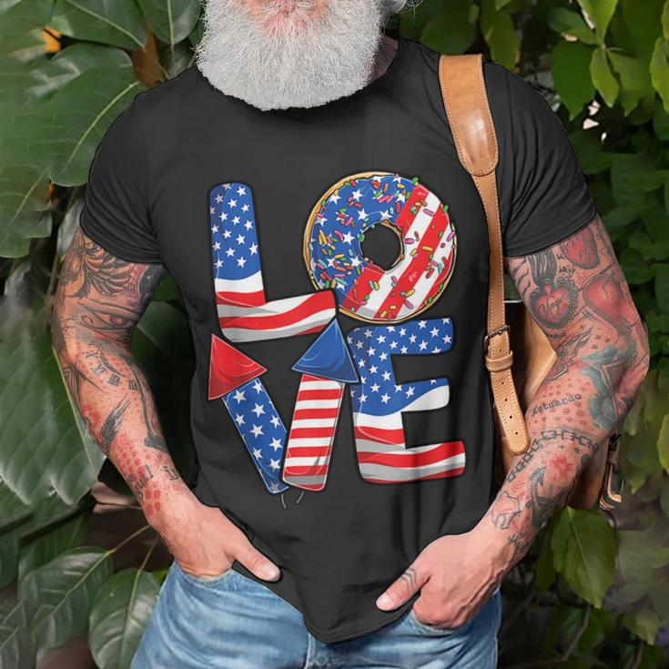 Funny 4Th Of July Love Donut Patriotic American Flag Usa Unisex T-Shirt Gifts for Old Men