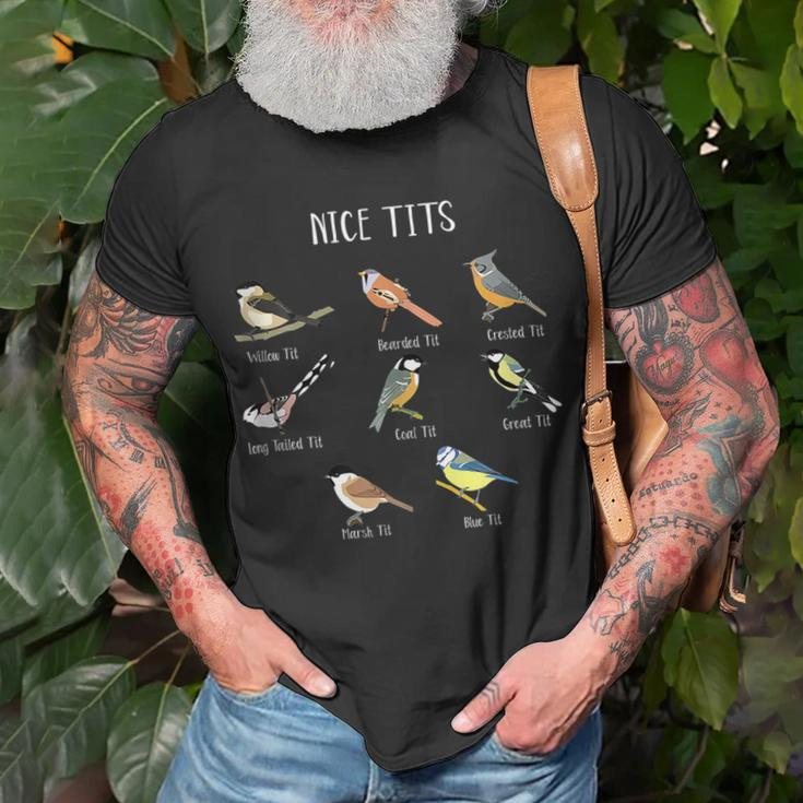 Funny Bird Watching Humor Collection Of Tits Nice Tit Birds Bird Watching Funny Gifts Unisex T-Shirt Gifts for Old Men