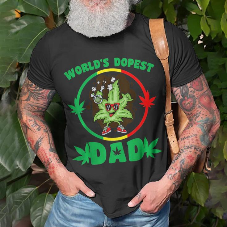Funny Fathers Day Worlds Dopest Dad Cannabis Marijuana Weed Unisex T-Shirt Gifts for Old Men