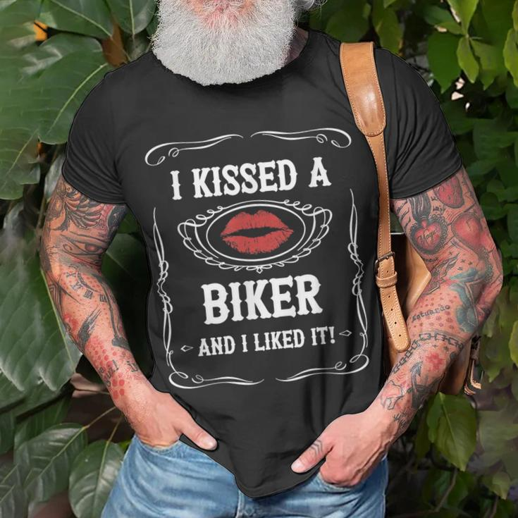 Funny Motorcycle I Kissed A Biker And I Liked It Unisex T-Shirt Gifts for Old Men