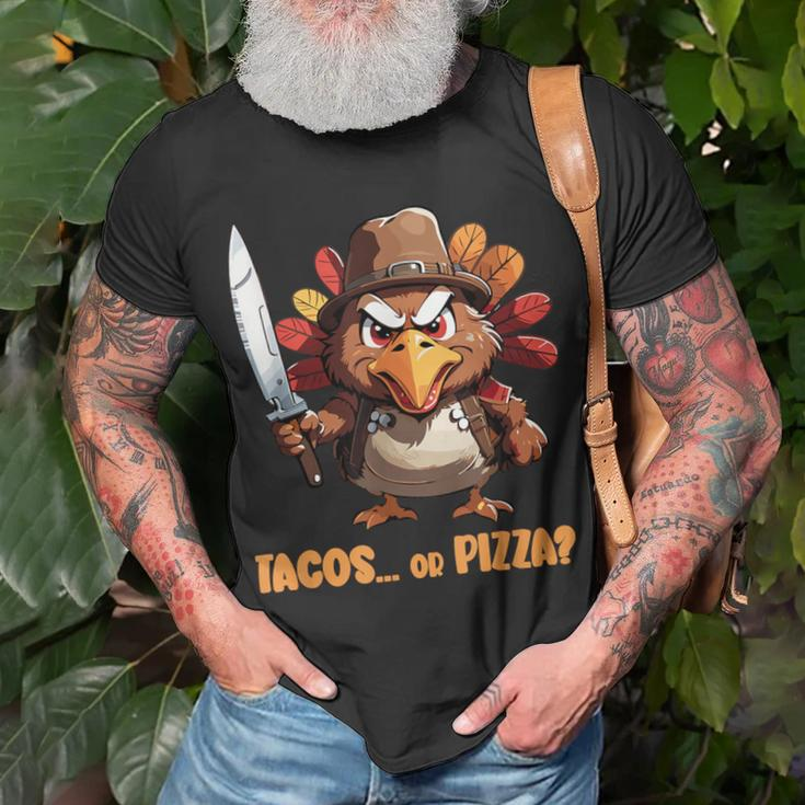 Thanksgiving Turkey Asking Eat Tacos Or Pizza Cool T-Shirt Gifts for Old Men
