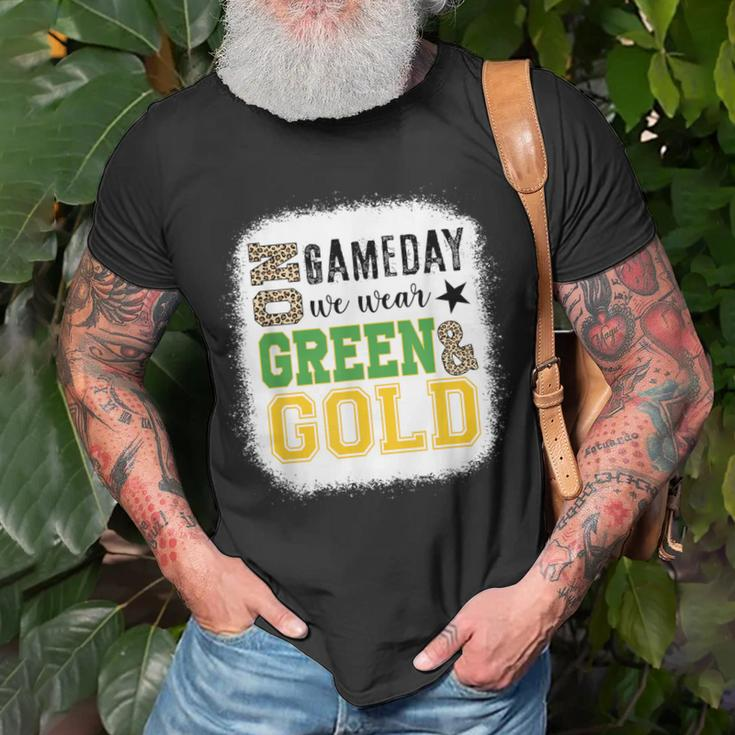 On Gameday Football We Wear Green And Gold Leopard Print T-Shirt Gifts for Old Men