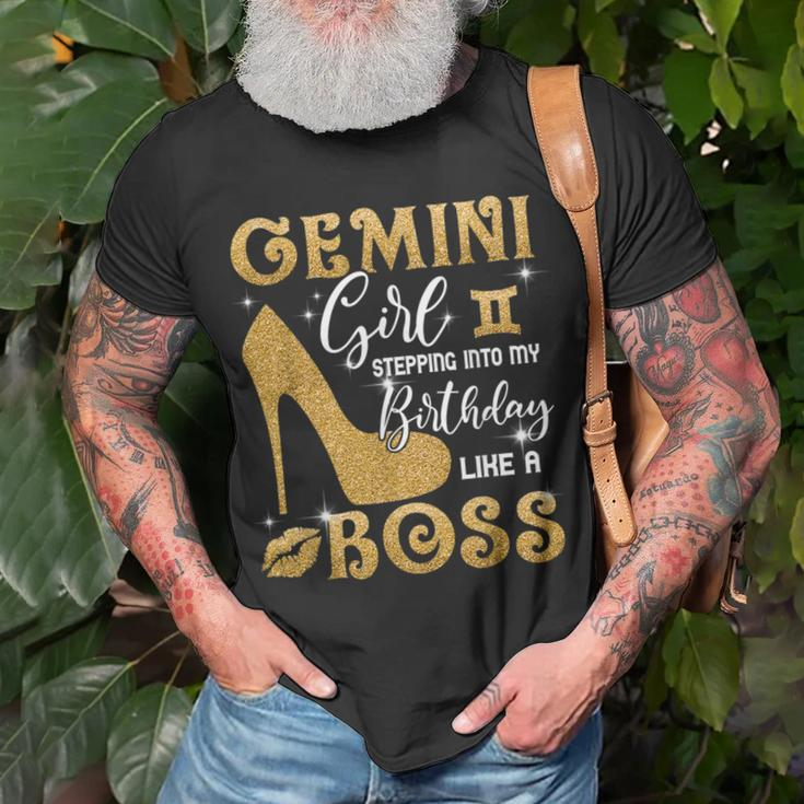 Gemini Girl Stepping Into My Birthday Like A Boss Heel Unisex T-Shirt Gifts for Old Men