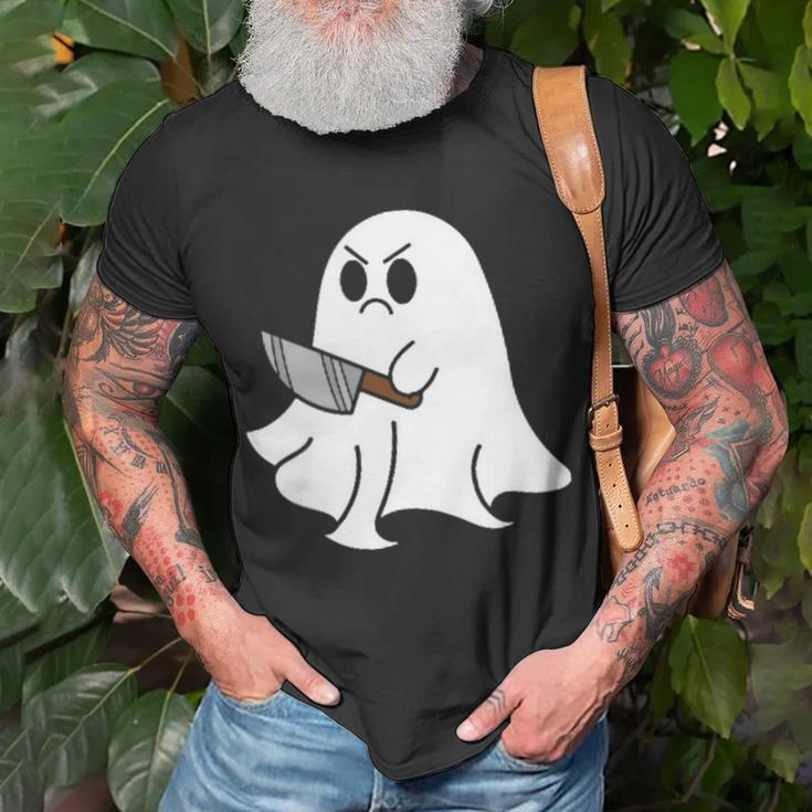 Ghost Holding Knife Halloween Costume Ghoul Spirit T-Shirt Gifts for Old Men