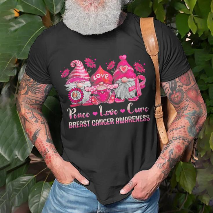 Gnome Peace Love Cure Pink Ribbon Breast Cancer Awareness T-Shirt Gifts for Old Men