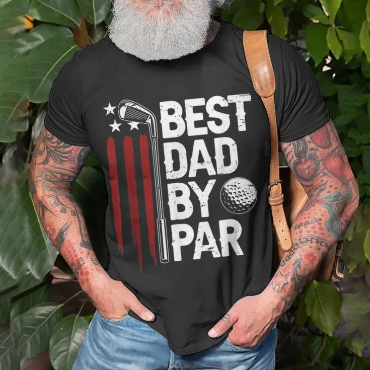 Golf Best Dad By Par Daddy Golfer American Flag Fathers Day Unisex T-Shirt Gifts for Old Men