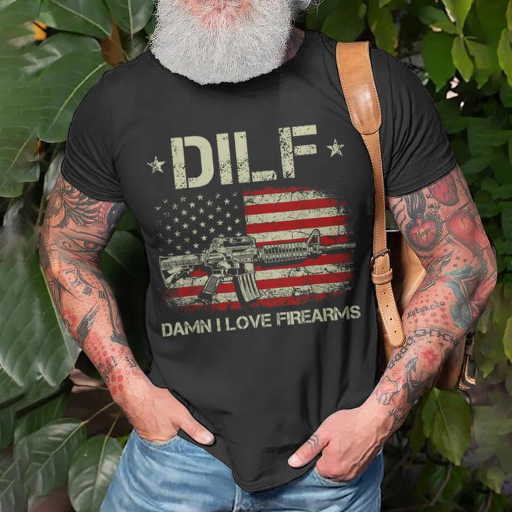 Gun American Flag Dilf - Damn I Love Firearms Unisex T-Shirt Gifts for Old Men