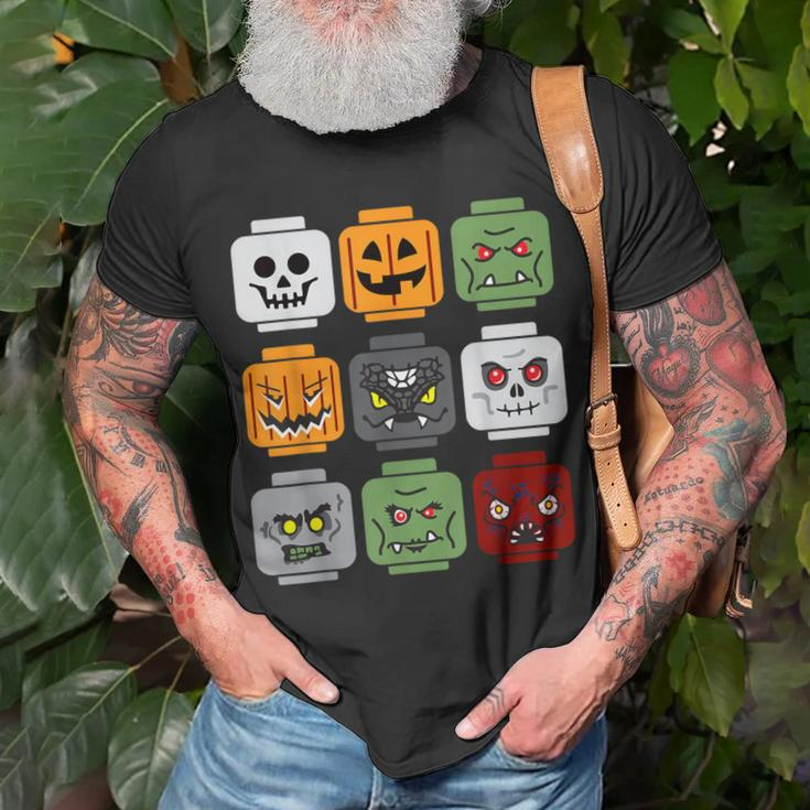 Halloween Building Brick Head Pumpkin Ghost Zombie Friends T-Shirt Gifts for Old Men