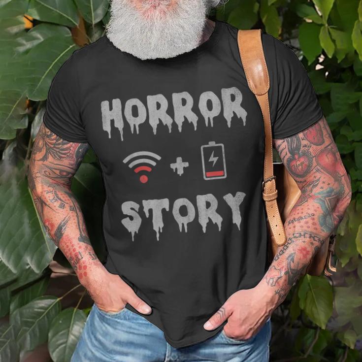 https://i3.cloudfable.net/styles/735x735/8.58/Black/halloween-horror-story-low-battery-no-wifi-t-shirt-20230818140434-toqu05oe.jpg