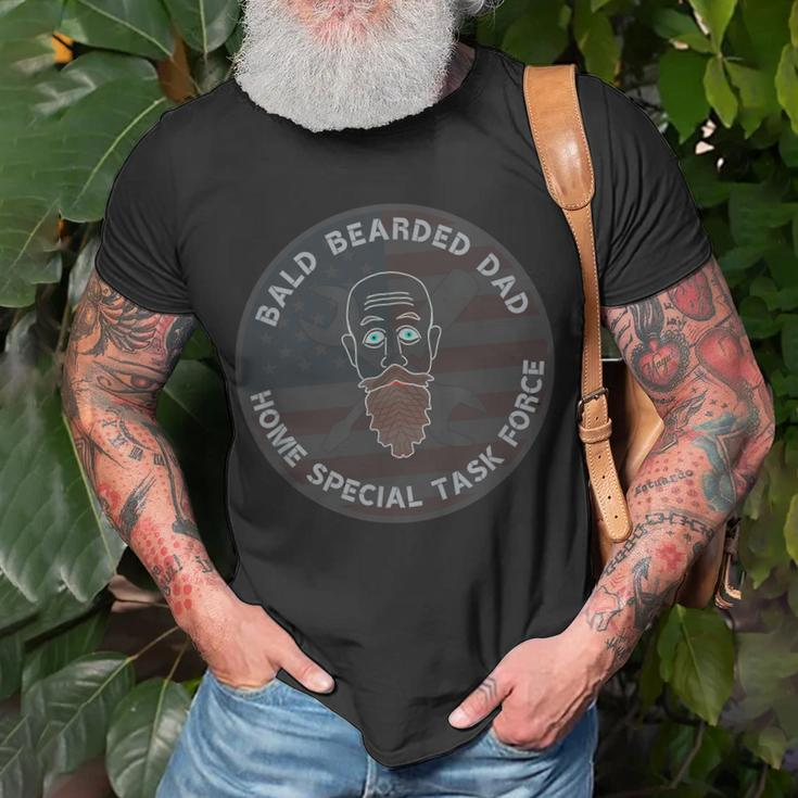 Handy Dad With Bald Bearded Dad Tools And Us Flag Gift For Mens Gift For Women Unisex T-Shirt Gifts for Old Men