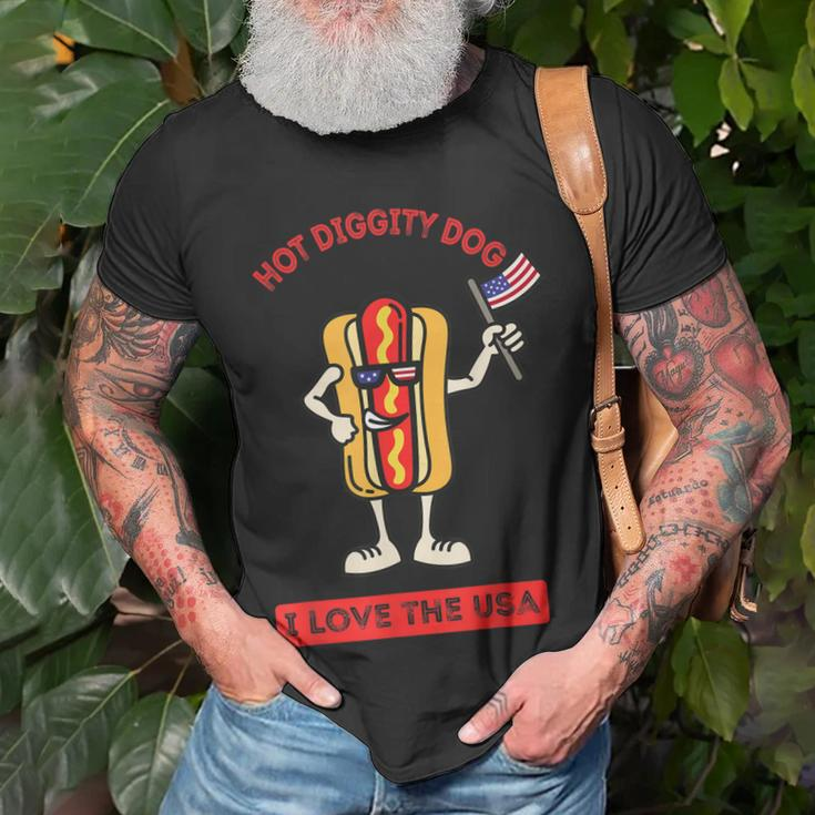 Hot Diggity Dog July 4Th Patriotic Bbq Picnic Cookout Funny Unisex T-Shirt Gifts for Old Men
