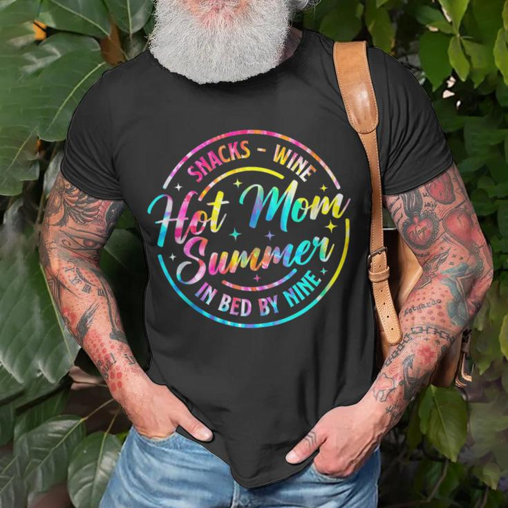 Hot Mom Summer Snacks Wine Sunshine Vacation Tie Dye Gifts For Mom Funny Gifts Unisex T-Shirt Gifts for Old Men