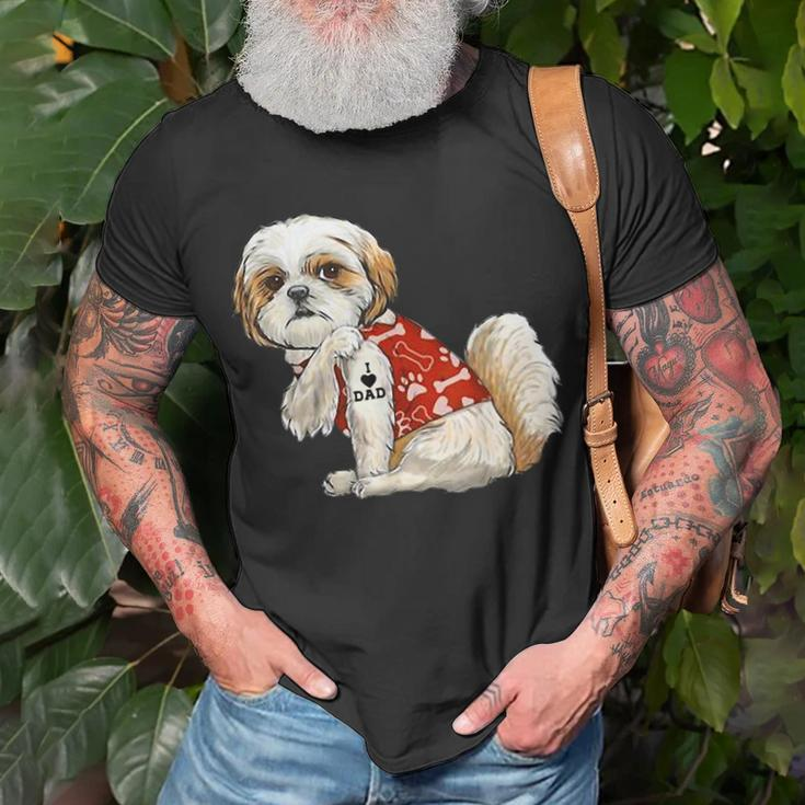I Love Dad Tattoo Shih Tzu Dad Funny Fathers Day Gift Unisex T-Shirt Gifts for Old Men