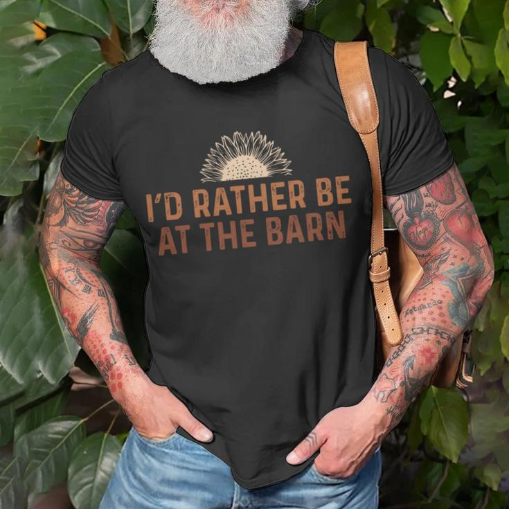 Id Rather Be At The Barn Horse Sunflower Farm Cowgirl Funny Unisex T-Shirt Gifts for Old Men